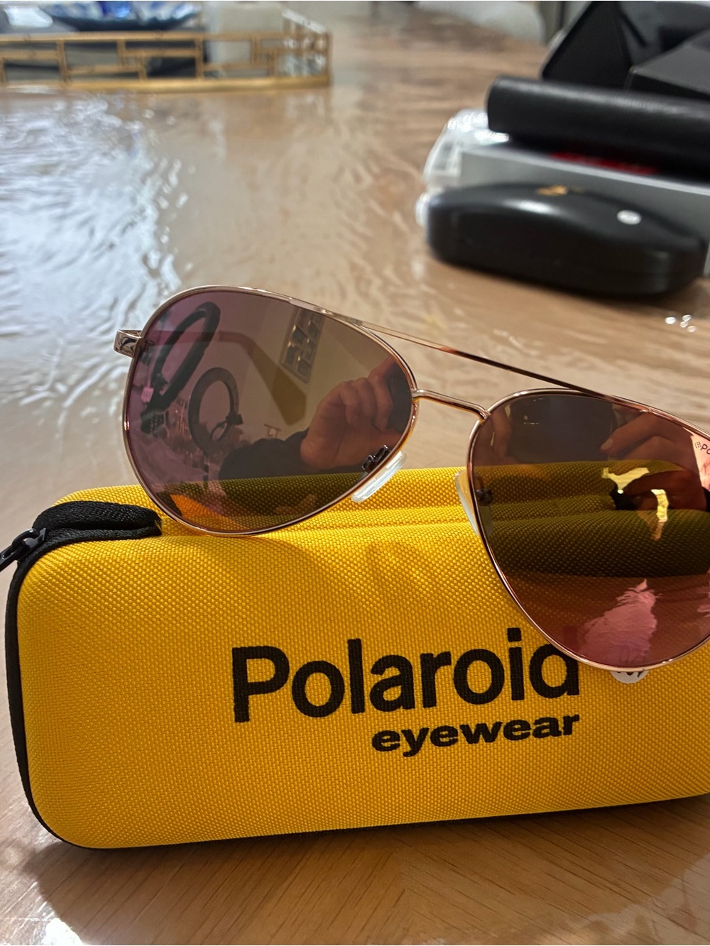 Polaroid Aviator Sunglasses - Rose Gold Frame with Pink Lenses